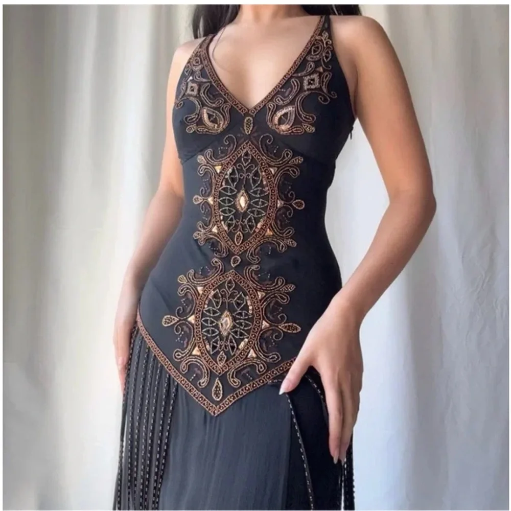 Vintage Cachè Chic Black and Brown Embellished Evening Gown - Picture 3 of 12